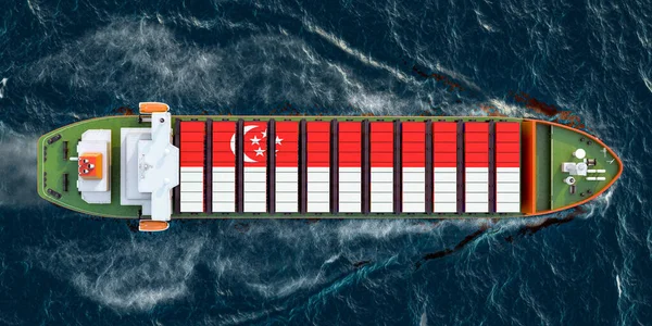 Kapal Barang Dengan Kontainer Kargo Singapura Berlayar Laut Render — Stok Foto