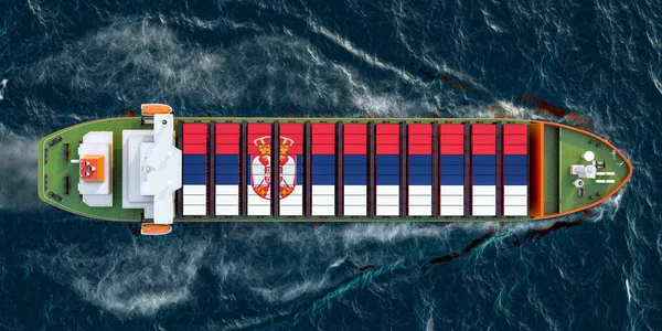 Nave Carico Con Container Serbi Che Navigano Nell Oceano Rendering — Foto Stock