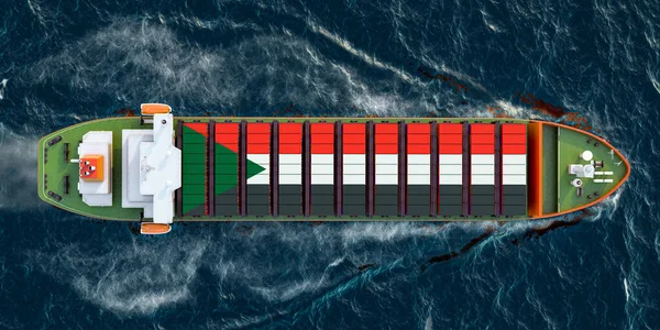 Nave Carico Con Container Sudanesi Che Navigano Nell Oceano Rendering — Foto Stock