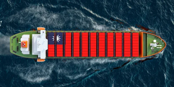 Fartyg Med Thailändska Lastcontainrar Som Seglar Havet Rendering — Stockfoto