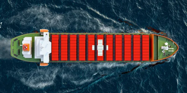 Buque Carga Con Contenedores Carga Suizos Navegando Océano Representación —  Fotos de Stock
