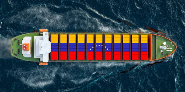 Navio Carga Com Contêineres Carga Venezuelanos Navegando Oceano Renderização — Fotografia de Stock