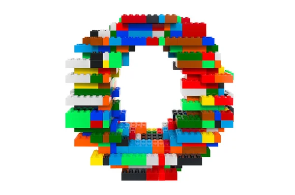 字母O从彩色建筑玩具块 3D渲染隔离在白色背景 — 图库照片