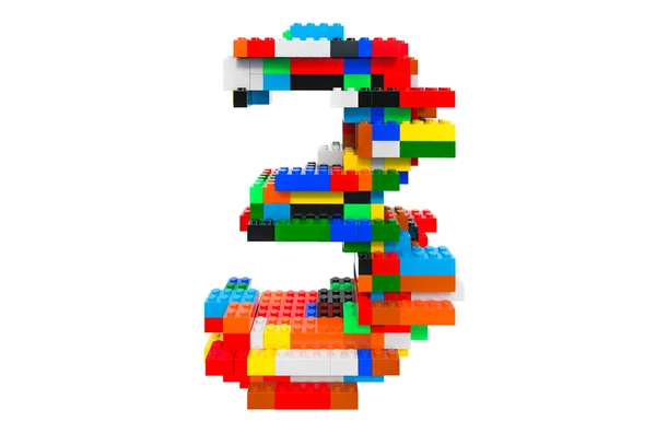 3号从彩色建筑玩具块 3D渲染隔离的白色背景 — 图库照片