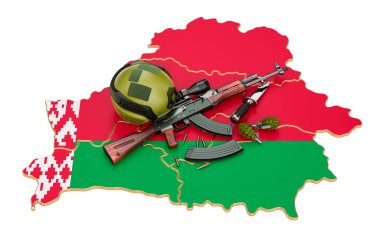 Belarus kavramında askeri güç, ordu ya da savaş çatışması. Beyaz arkaplanda 3B görüntüleme izole edildi