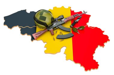 Belçika 'da askeri güç, ordu ya da savaş çatışması. Beyaz arkaplanda 3B görüntüleme izole edildi