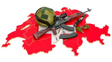 İsviçre kavramında askeri güç, ordu ya da savaş çatışması. Beyaz arkaplanda 3B görüntüleme izole edildi