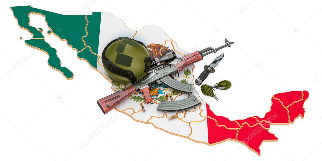 Military force, army or war conflict in Mexico concept. 3D rendering isolated on white background