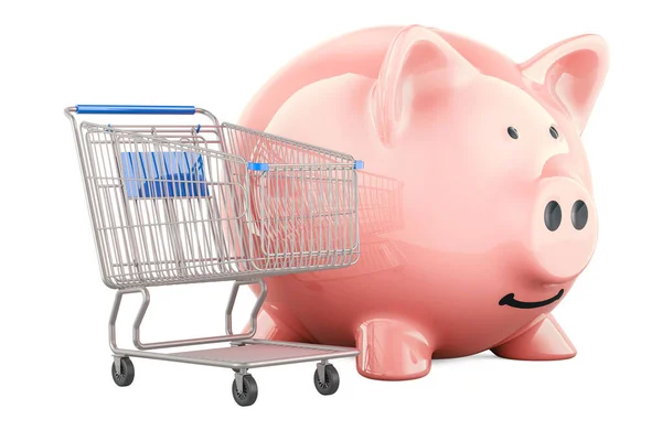 Shopping Cart Piggy Bank Rendering Isolated Black Background — Stock Photo, Image