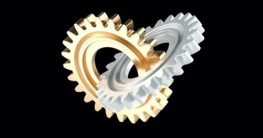 Birbirine kenetlenmiş iki vites döndürme animasyonu kusursuz bir şekilde çevrilebilir. Şeffaf arkaplanda 3B görüntüleme izole edildi