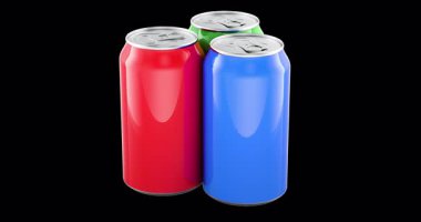Alüminyum soda seti, döndürme animasyonu, kusursuz döngü. Şeffaf arkaplanda 3B görüntüleme izole edildi