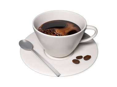 Beyaz fincan kahve kahve çekirdekleri bir plaka ile