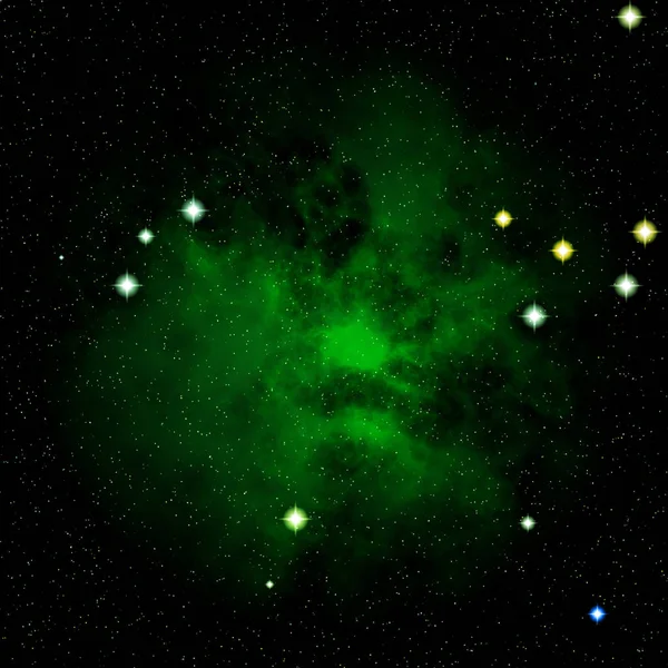 Fondos Nebulosa Verde Con Estrellas Blancas — Foto de Stock