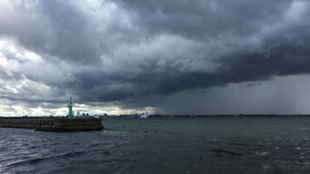 Windy Sea Cityscape Tallinn Old Town Horizon — Stok video