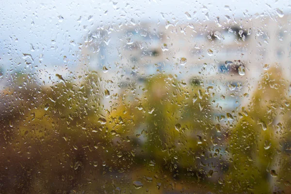 rain outside the window, drops of rain on the windowpane
