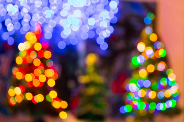 Luces Borrosas Forma Árboles Navidad Como Fondo —  Fotos de Stock