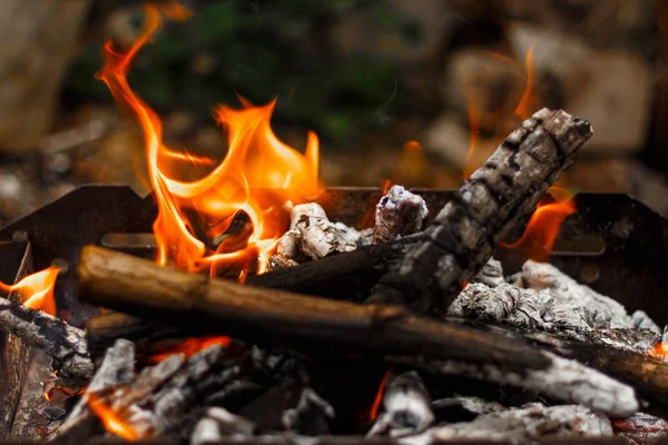 Flamme de feu de joie vue rapprochée d'en haut — Photo