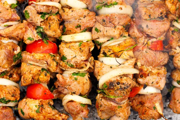 Skewers closeup as a top view background — Stock Photo, Image