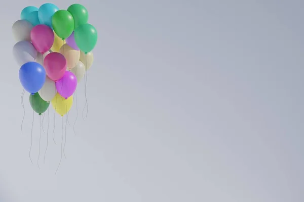 Bos van kleurrijke ballonnen 3d rendering vooraanzicht — Stockfoto