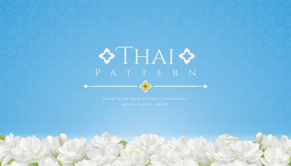 Sjabloon achtergrond voor Mothers Day Thailand en prachtige jasmijn bloem met moderne lijn Thais patroon traditionele concept — Stockvector