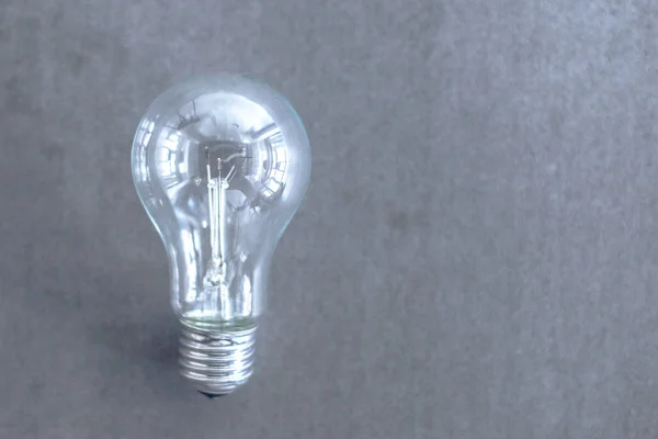 A light bulb like Big Idea on a gray background. A photo can illustrate brainstorming or design thinking when searching for an idea for a startup.