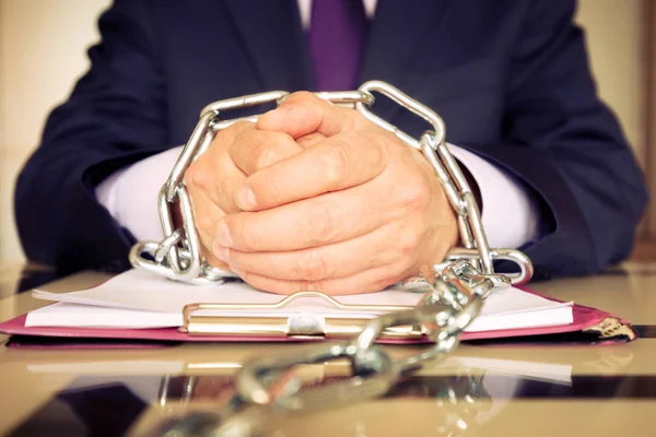 Business Humor Evil Boss Workaholism Hands Chained Free Time — Stock Photo, Image