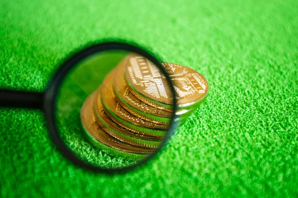 Ico Procedure Magnifying Glass Concept Investigations Illegal Investments Initial Coin — Stock Photo, Image