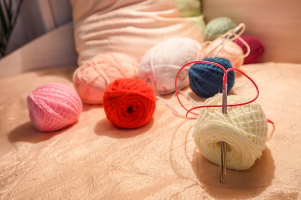 Knitting Wool Woolen Ball Concept Hobbies Handmade Creativity Colored Woolen — Stock Photo, Image