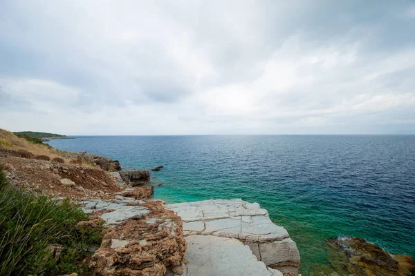 Sziklás Partra Tenger Fölött Resort Bodrum Törökország Öblök Égei Tenger — Stock Fotó