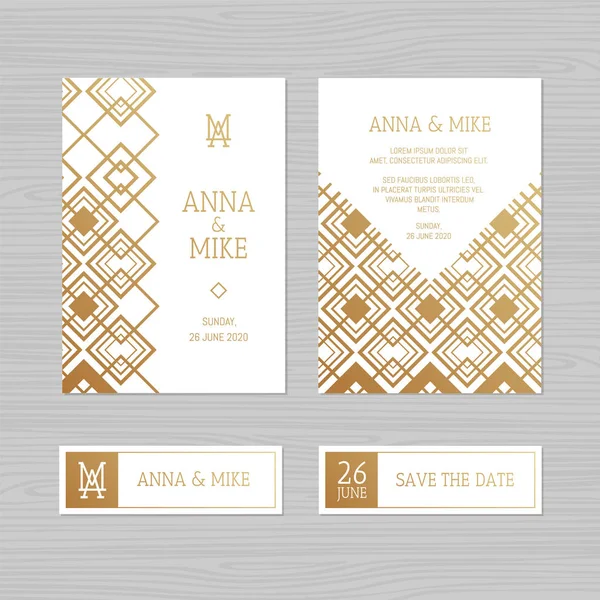 Luxus Hochzeitseinladung Oder Grußkarte Mit Geometrischem Ornament Art Déco Stil — Stockvektor