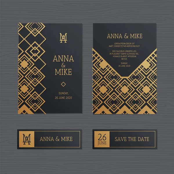 Convite Casamento Luxo Cartão Saudação Com Ornamento Geométrico Estilo Art — Vetor de Stock
