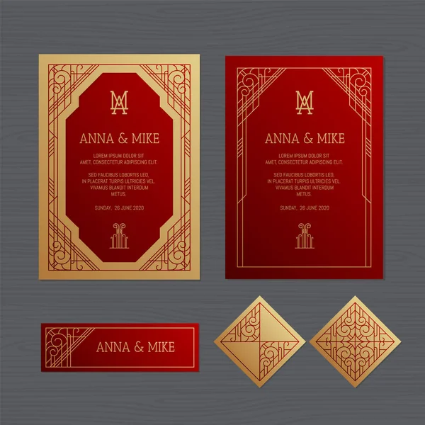 Convite Casamento Luxo Cartão Saudação Com Ornamento Geométrico Estilo Art —  Vetores de Stock
