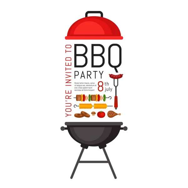 Invitation Fête Bbq Avec Grill Nourriture Affiche Barbecue Dépliant Alimentaire — Image vectorielle