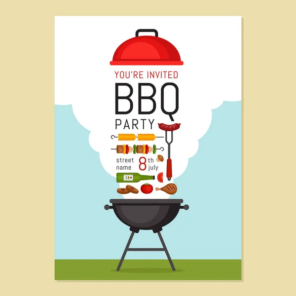 Bbq Party Invitation Grill Food Barbecue Poster Food Flyer Flat — Stock Vector