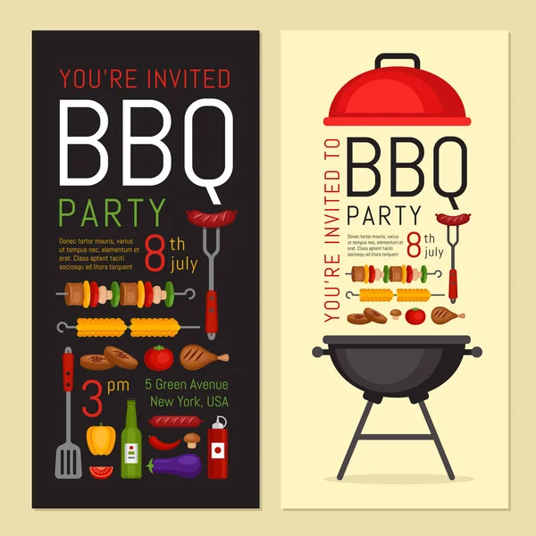 Bbq Party Invitation Grill Food Barbecue Poster Food Flyer Flat — Stock Vector