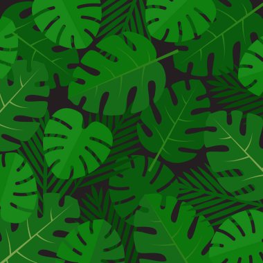 Palm arka plan bırakır. Aloha yazdırın. Palmiye ağacı tropikal desen. Düz stil, vektör çizim.