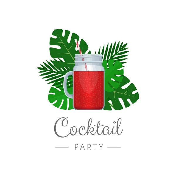 Smoothie Einmachglas Mit Tropischen Palmblättern Gesunder Fitness Cocktail Tropischer Sommercocktail — Stockvektor