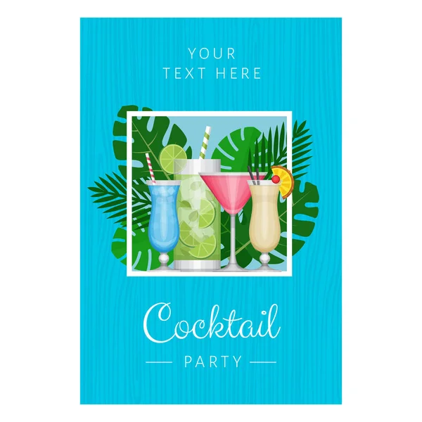 Τροπικά Κοκτέιλ Palm Φύλλα Καλοκαίρι Κοκτέιλ Πάρτι Αφίσα Μια Πρόσκληση — Διανυσματικό Αρχείο