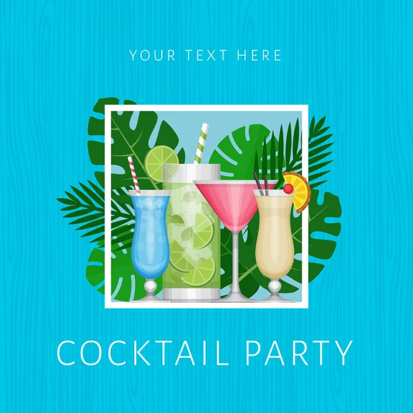 Sommer Tropischer Cocktail Mit Palmblättern Cocktailparty Plakat Oder Einladung Zur — Stockvektor