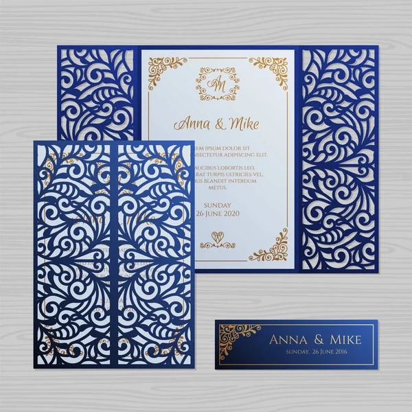 Luxus Hochzeitseinladung Oder Grußkarte Mit Vintage Blumenschmuck Briefumschlagschablone Aus Papier — Stockvektor