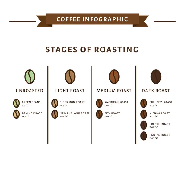 Kaffee Infografik Röststufen Flacher Stil Vektorillustration — Stockvektor