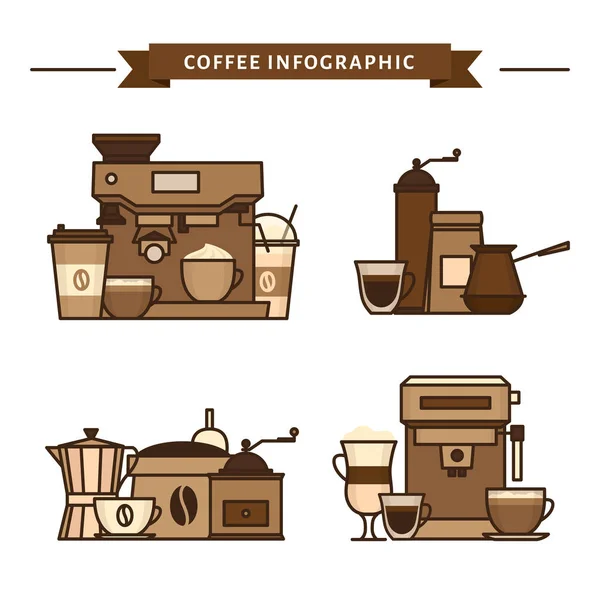 Καφέ Αντικείμενα Και Εξοπλισμός Κύπελλο Και Μέθοδοι Φτιαξίματος Καφέ Καφέ — Διανυσματικό Αρχείο