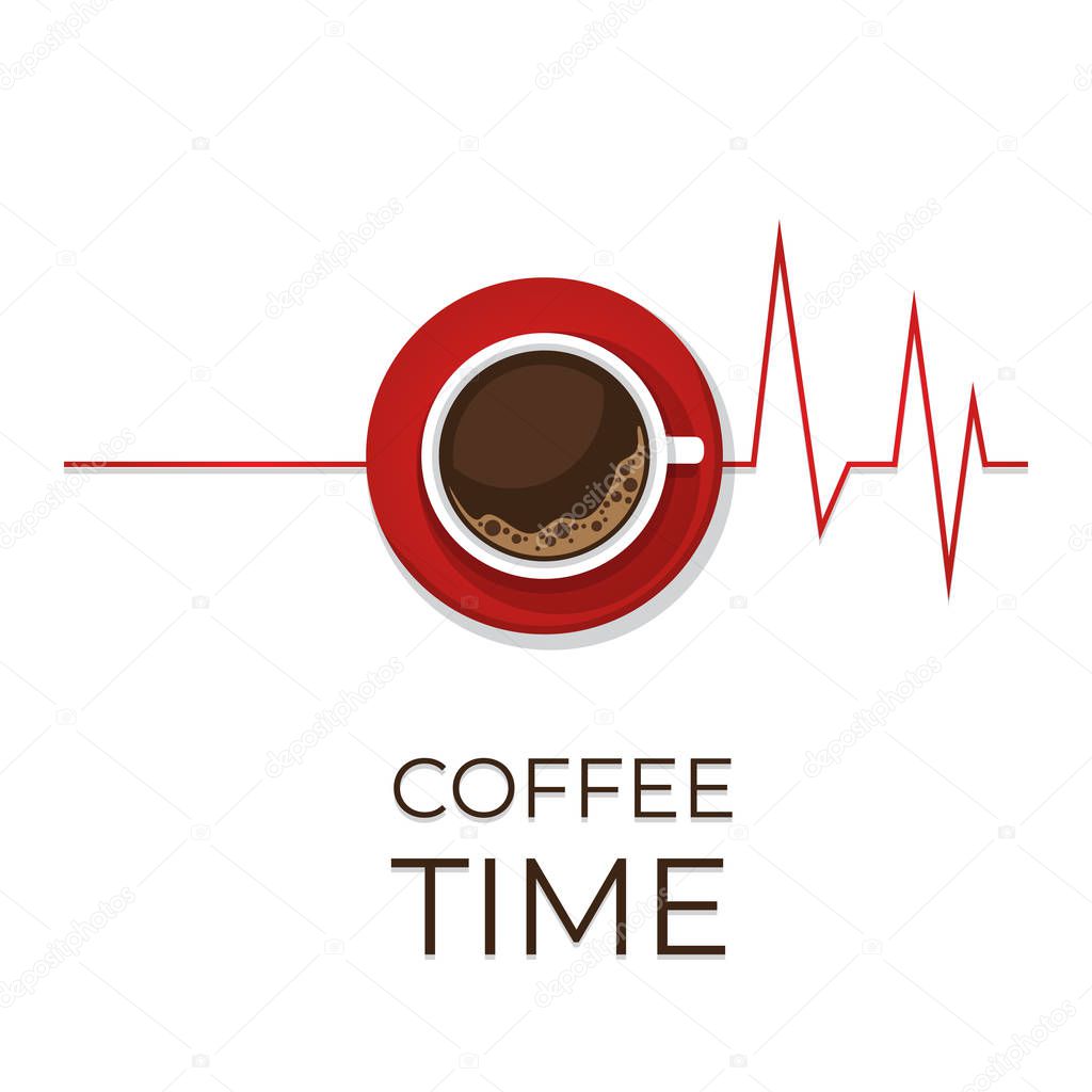 Coffee concept. Coffee and heartbeat  poster. Flat style, vector illustration.