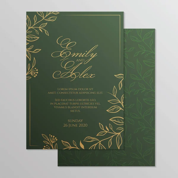 Bruiloft Uitnodiging Kaart Met Bloemen Ornament Botanische Gouden Ornament Vectorillustratie Vectorbeelden