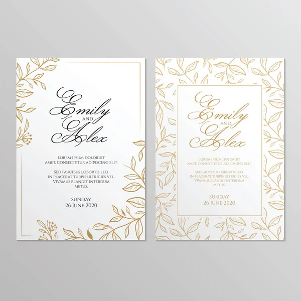 Tarjeta Invitación Boda Con Adorno Floral Adorno Oro Botánico Ilustración Ilustración de stock