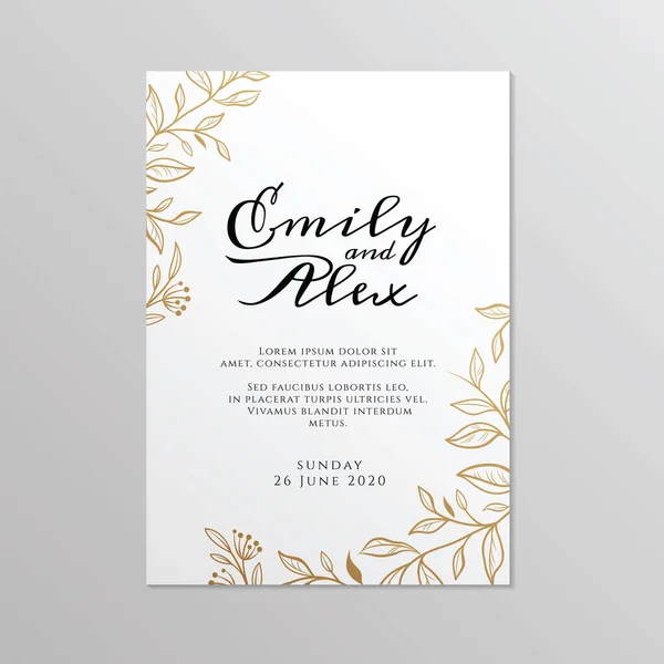 Wedding Invitation Card Floral Ornament Botanical Gold Ornament Vector Illustration Stock Vector