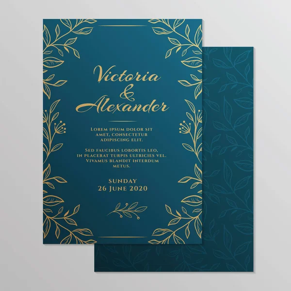 Tarjeta Invitación Boda Con Adorno Floral Adorno Oro Botánico Ilustración Ilustraciones de stock libres de derechos