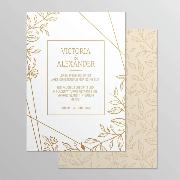 Bruiloft Uitnodiging Kaart Met Bloemen Ornament Botanische Gouden Ornament Vectorillustratie Vectorbeelden