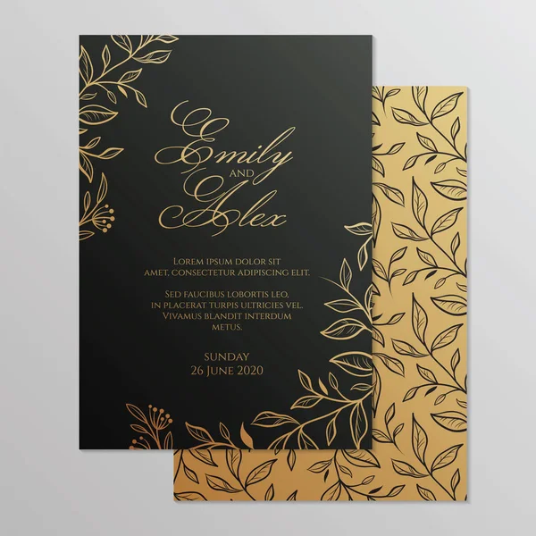 Bruiloft Uitnodiging Kaart Met Bloemen Ornament Botanische Gouden Ornament Vectorillustratie Rechtenvrije Stockvectors