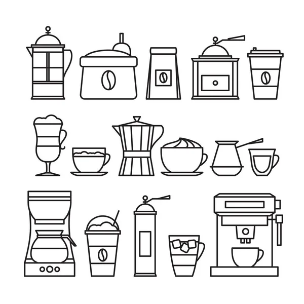 Infografica Sul Caffè Set Icone Linea Caffè Stile Piatto Illustrazione — Vettoriale Stock